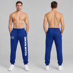 Custom Royal Fleece Jogger Sweatpants with White Accents worn by male model