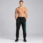 Custom Black Fleece Jogger Sweatpants with Kelly Green Accents worn by male model