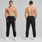 Custom Black Fleece Jogger Sweatpants with Medium Pink Accents worn by male model