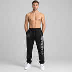 Custom Black Fleece Jogger Sweatpants with Gray Accents worn by male model