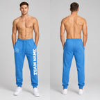 Custom Powder Blue Fleece Jogger Sweatpants with White Accents worn by male model