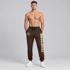 Custom Brown Fleece Jogger Sweatpants with Cream Accents worn by male model