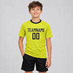 Custom Gold Sublimated Soccer Jersey with Black Lettering Design 0069 youth size worn by child model