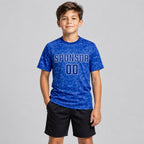 Custom Royal Sublimated Soccer Jersey with Royal and White Lettering Design 0465 youth size worn by child model