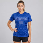 Custom Royal Sublimated Soccer Jersey with Royal and White Lettering Design 0465 worn by female model