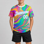 Custom Abstract Colorful Psychedelic Fluid Art Performance T-Shirt Design 0920 youth size worn by child model