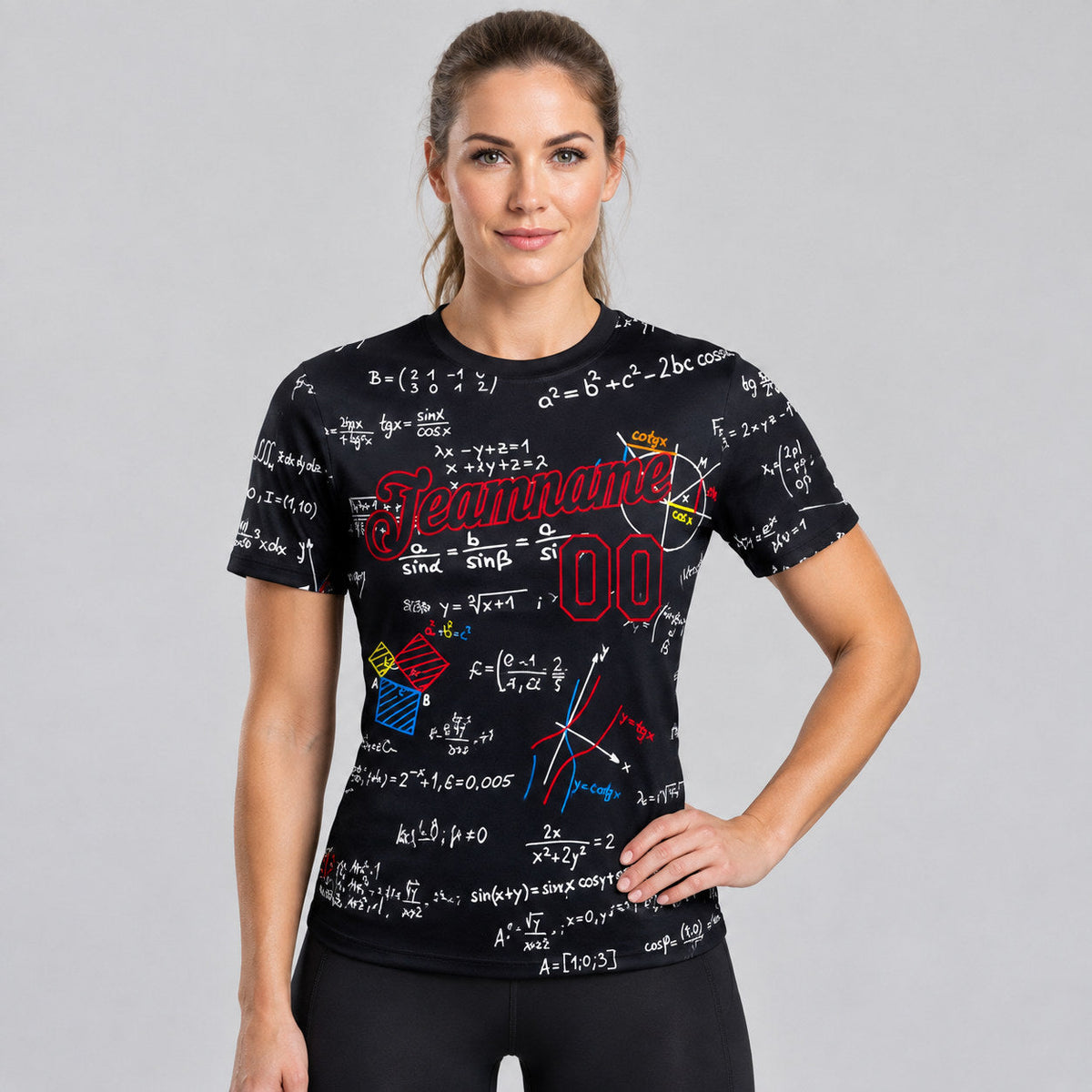 Custom Math Performance T-Shirt Design 0030 worn by female model
