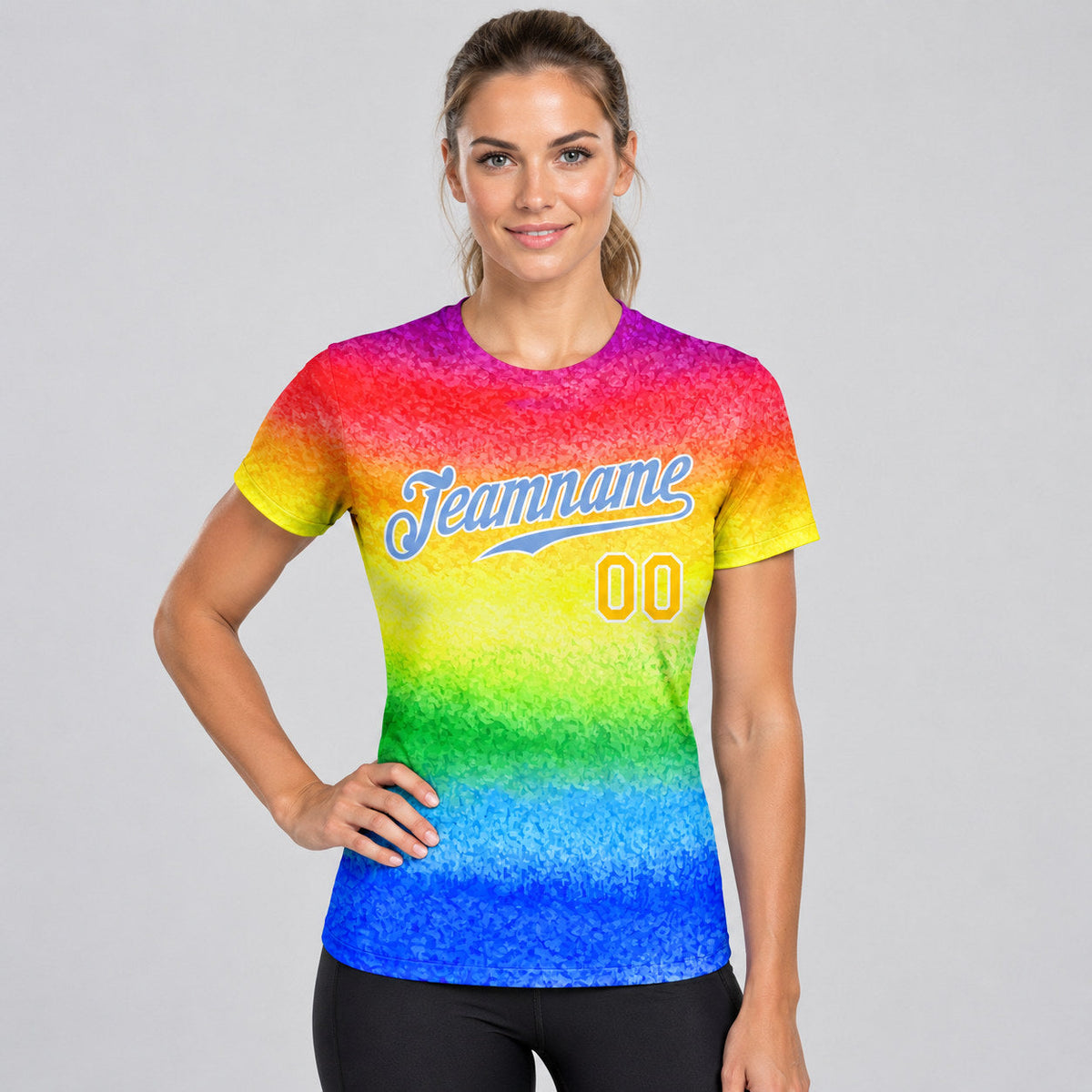 Custom Rainbow For Pride Month Love Performance T-Shirt Design 0755 worn by female model