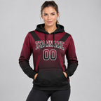 Custom Crimson Fade Arrow Pullover Hoodie with Black and White Lettering worn by female model