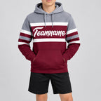 Custom Crimson Line Pullover Hoodie with White and Gray Lettering youth size worn by child model