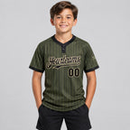Custom Olive Salute To Service Two Button Pinstripe Softball Jersey with Black Lettering Design 1268 youth size worn by child model
