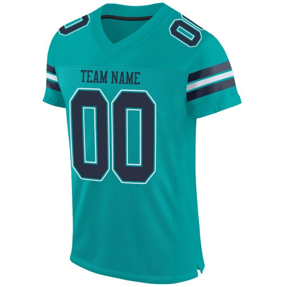 Custom Aqua Navy-White Mesh Authentic Football Jersey photo 2