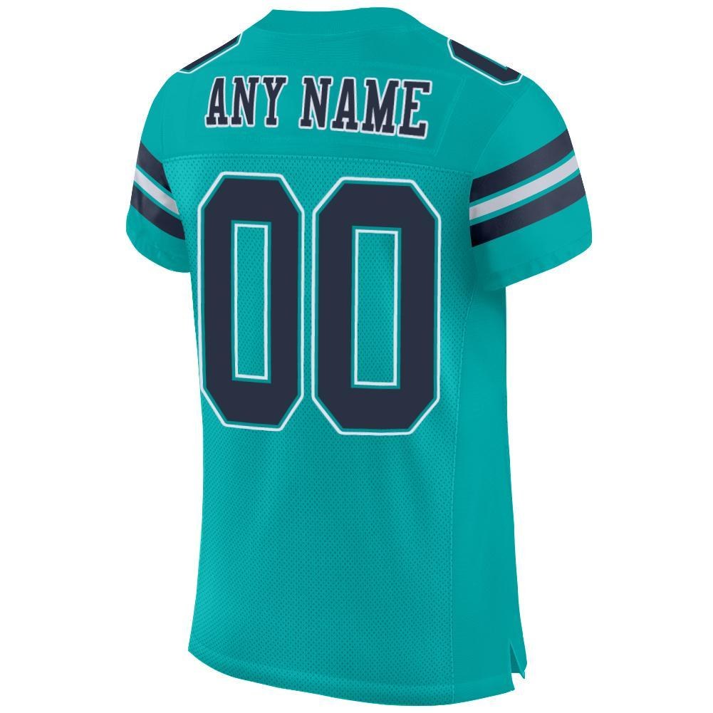 Custom Aqua Navy-White Mesh Authentic Football Jersey photo 3