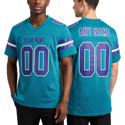 Custom Aqua Purple-White Mesh Authentic Football Jersey worn front and back