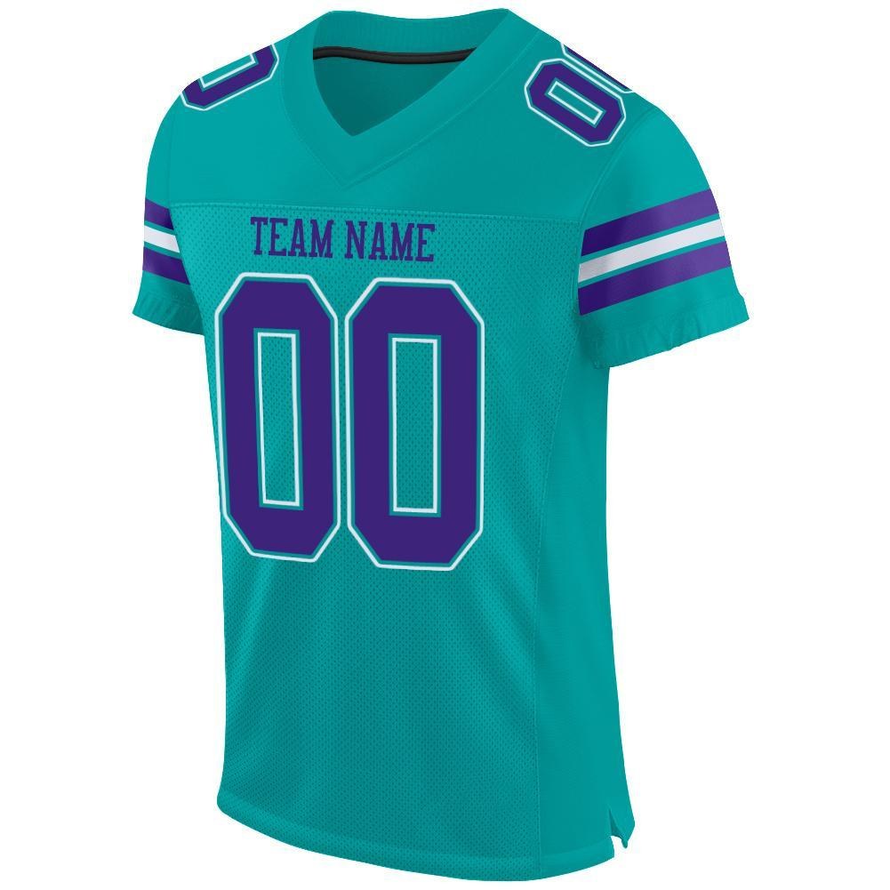 Custom Aqua Purple-White Mesh Authentic Football Jersey photo 2