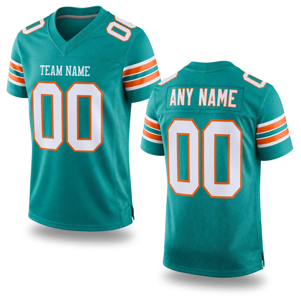 Custom Aqua White-Orange Mesh Authentic Football Jersey
