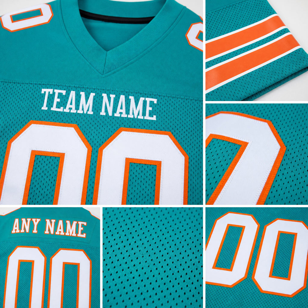 Custom Aqua White-Orange Mesh Authentic Football Jersey detail