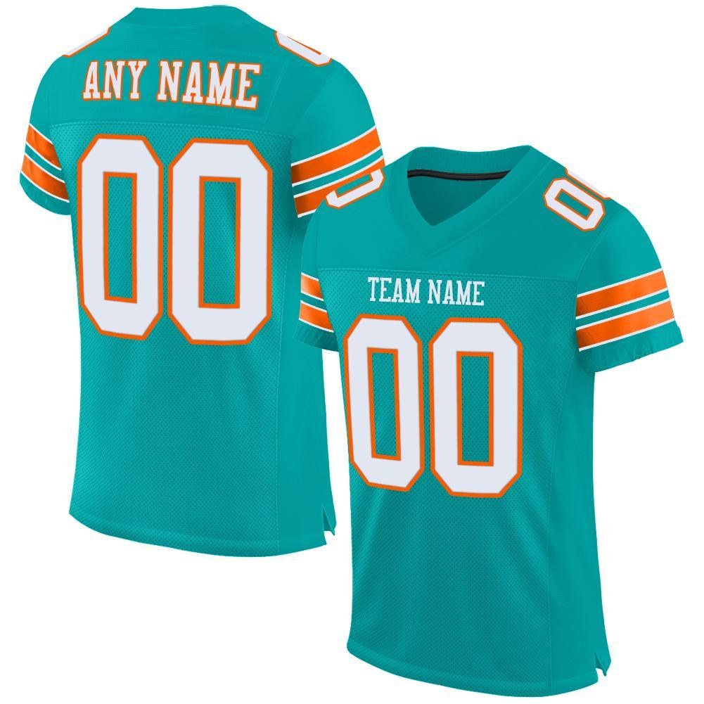custom aqua white orange mesh authentic football jersey aqua0005