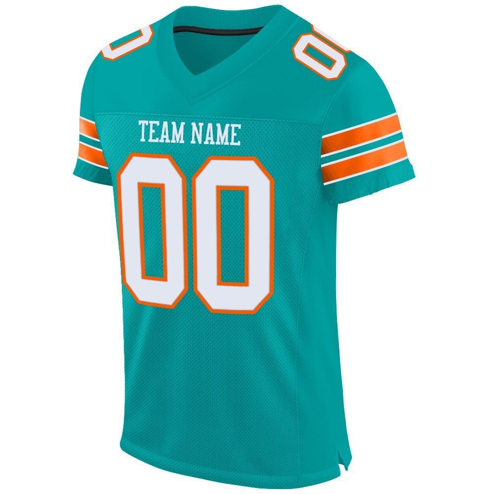 Custom Aqua White-Orange Mesh Authentic Football Jersey photo 1