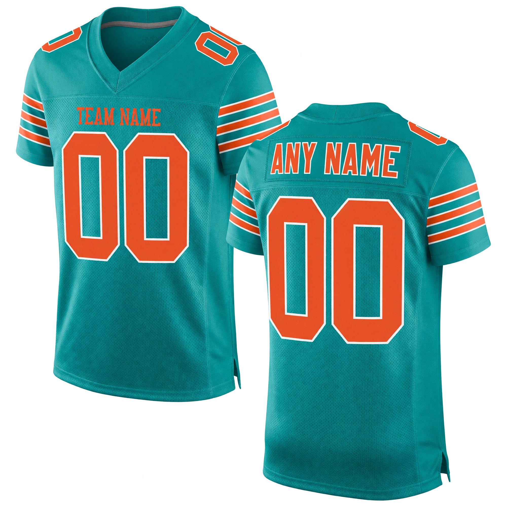 Custom Aqua Orange-White Mesh Authentic Football Jersey