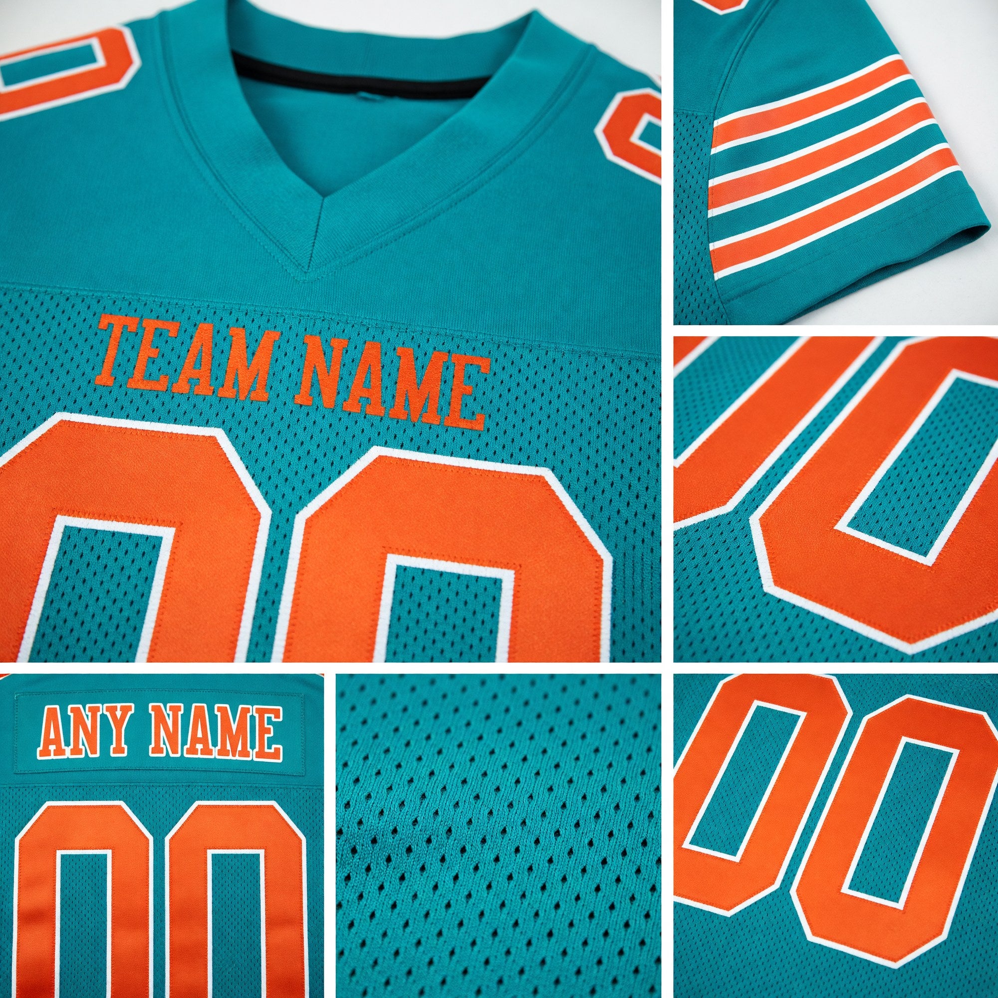 Custom Aqua Orange-White Mesh Authentic Football Jersey detail