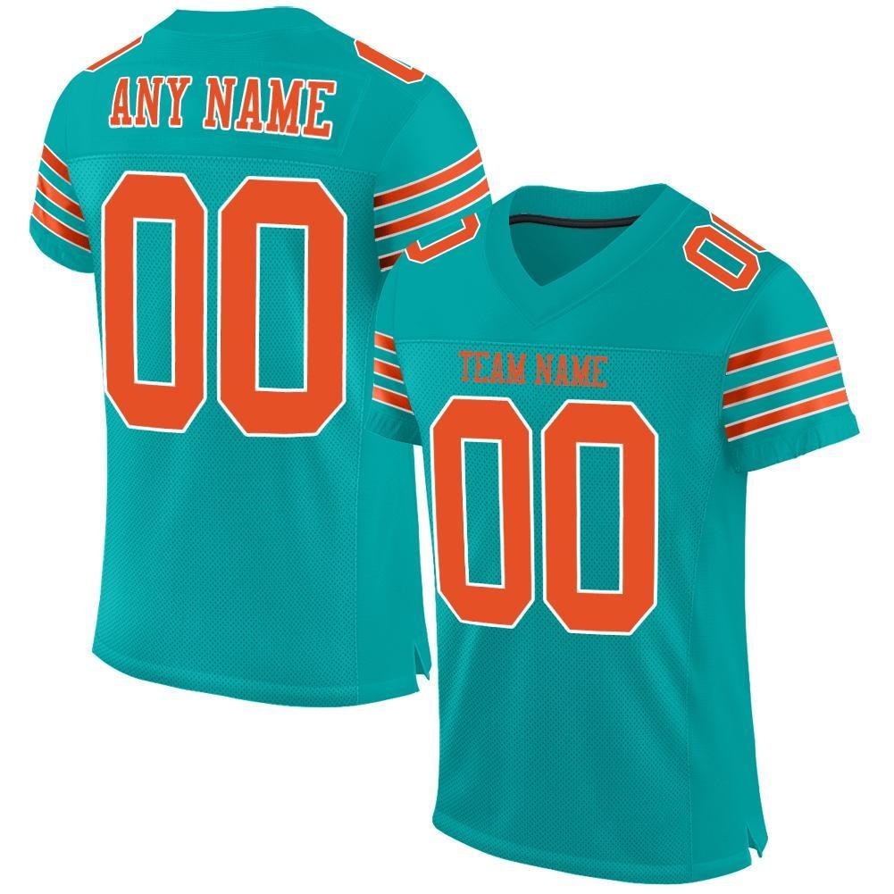 custom aqua orange white mesh authentic football jersey aqua0007