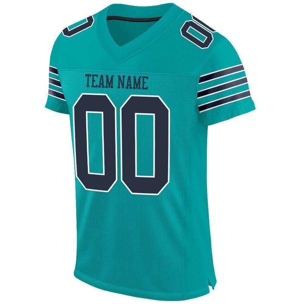 Custom Aqua Navy-White Mesh Authentic Football Jersey photo 2