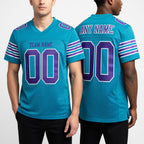 Custom Aqua Purple-White Mesh Authentic Football Jersey worn front and back