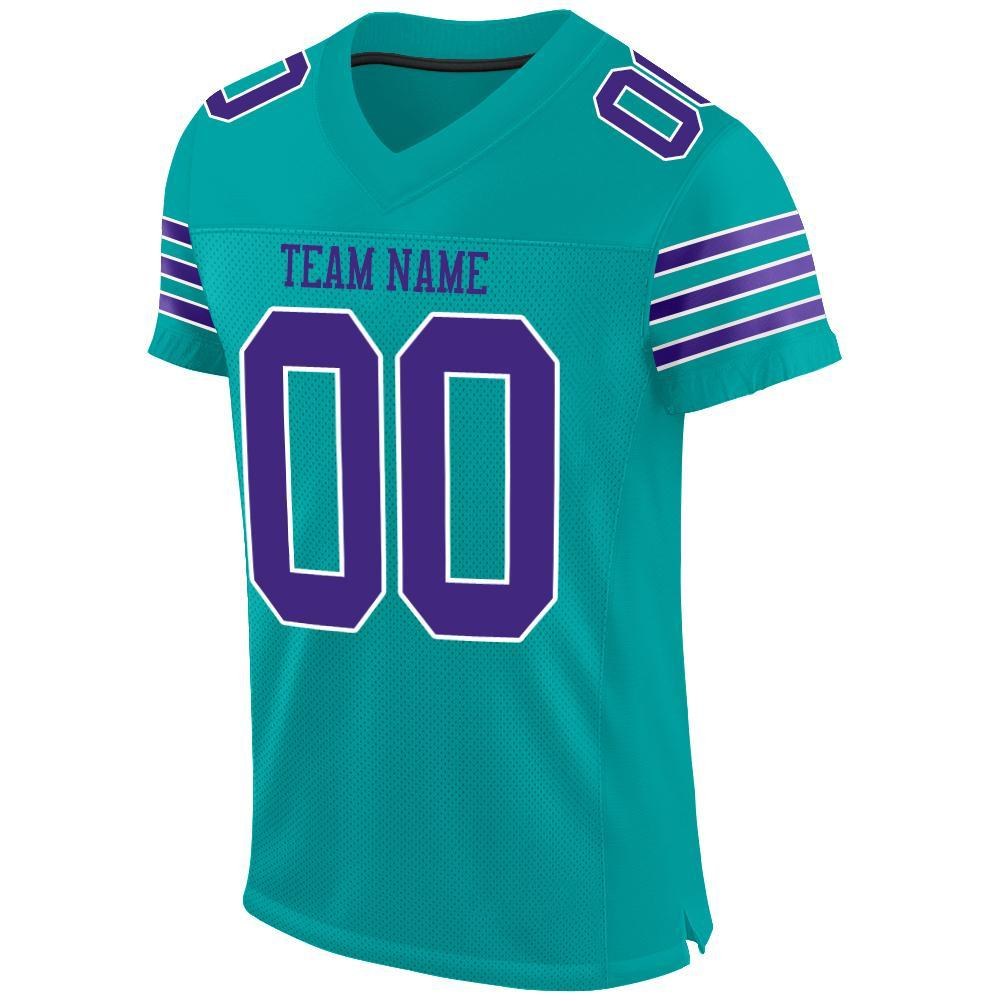 Custom Aqua Purple-White Mesh Authentic Football Jersey photo 2