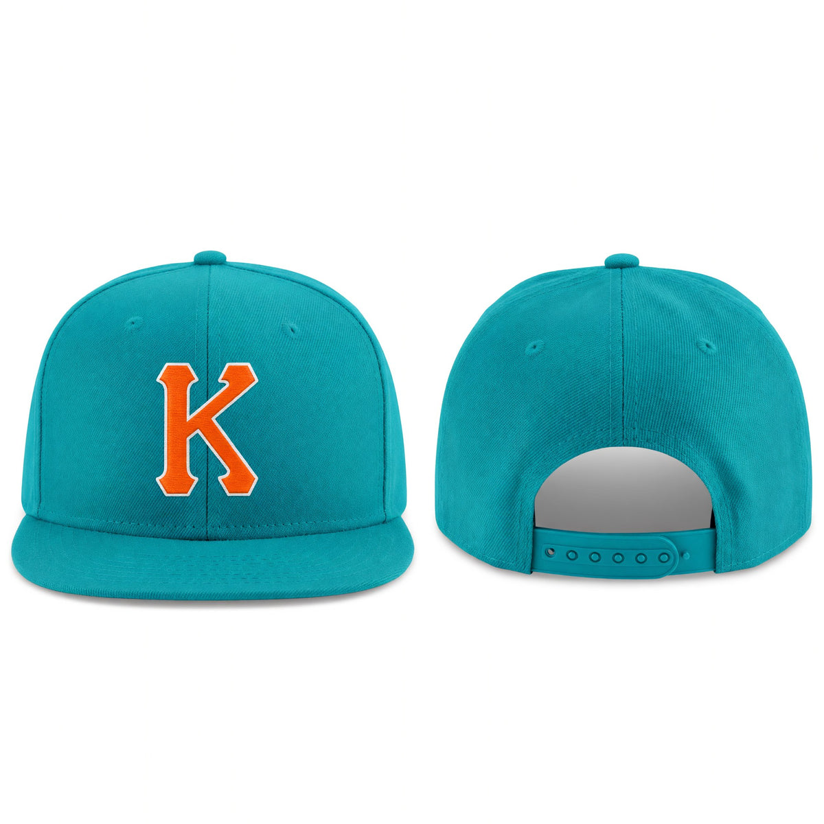 Custom Aqua Orange-White Stitched Adjustable Snapback Hat