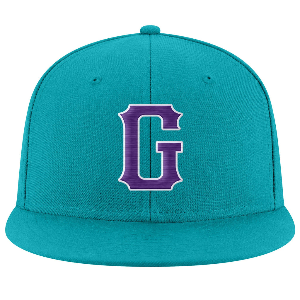 Custom Aqua Purple-White Stitched Adjustable Snapback Hat photo 2