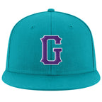 Custom Aqua Purple-White Stitched Adjustable Snapback Hat photo 2