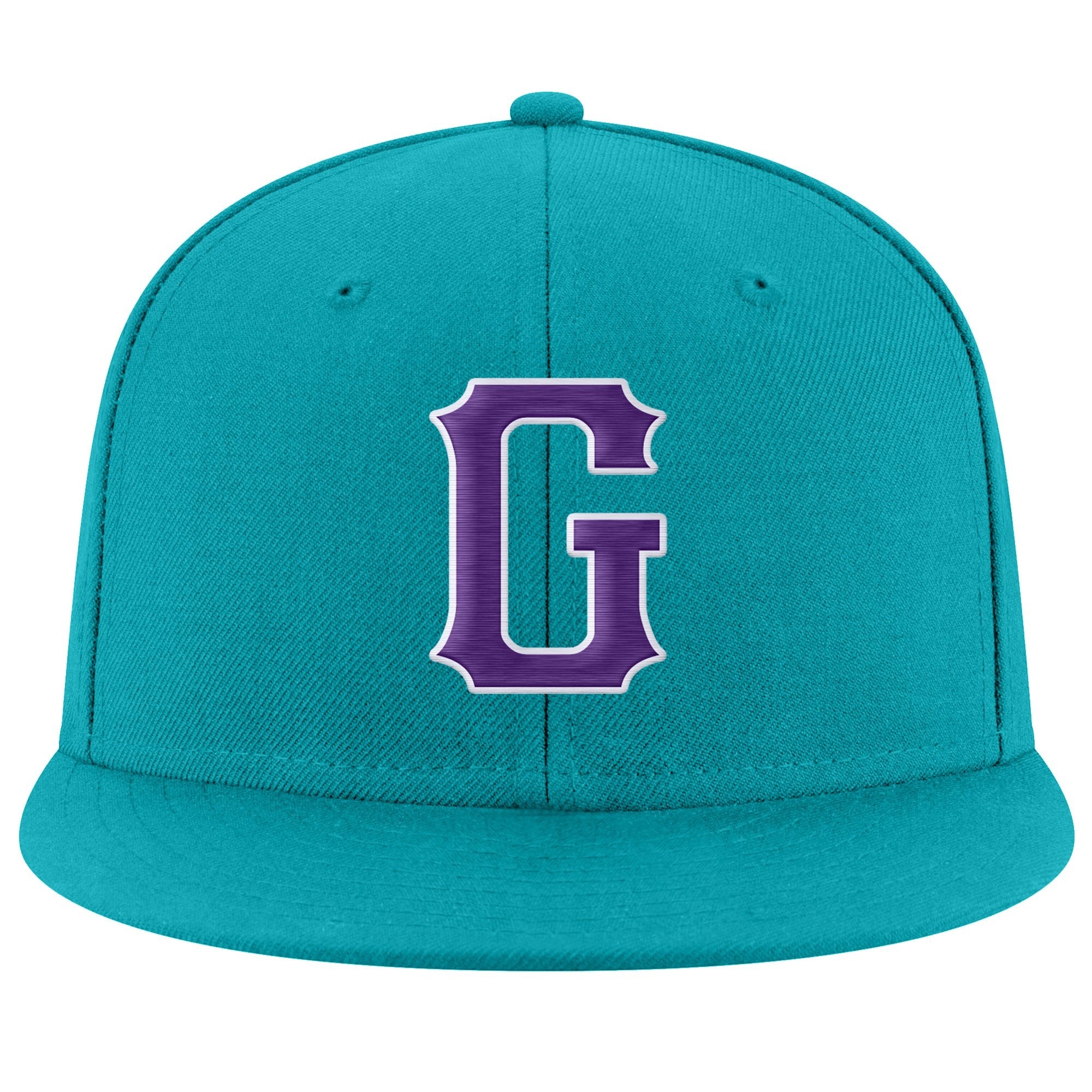 Custom Aqua Purple-White Stitched Adjustable Snapback Hat photo 2