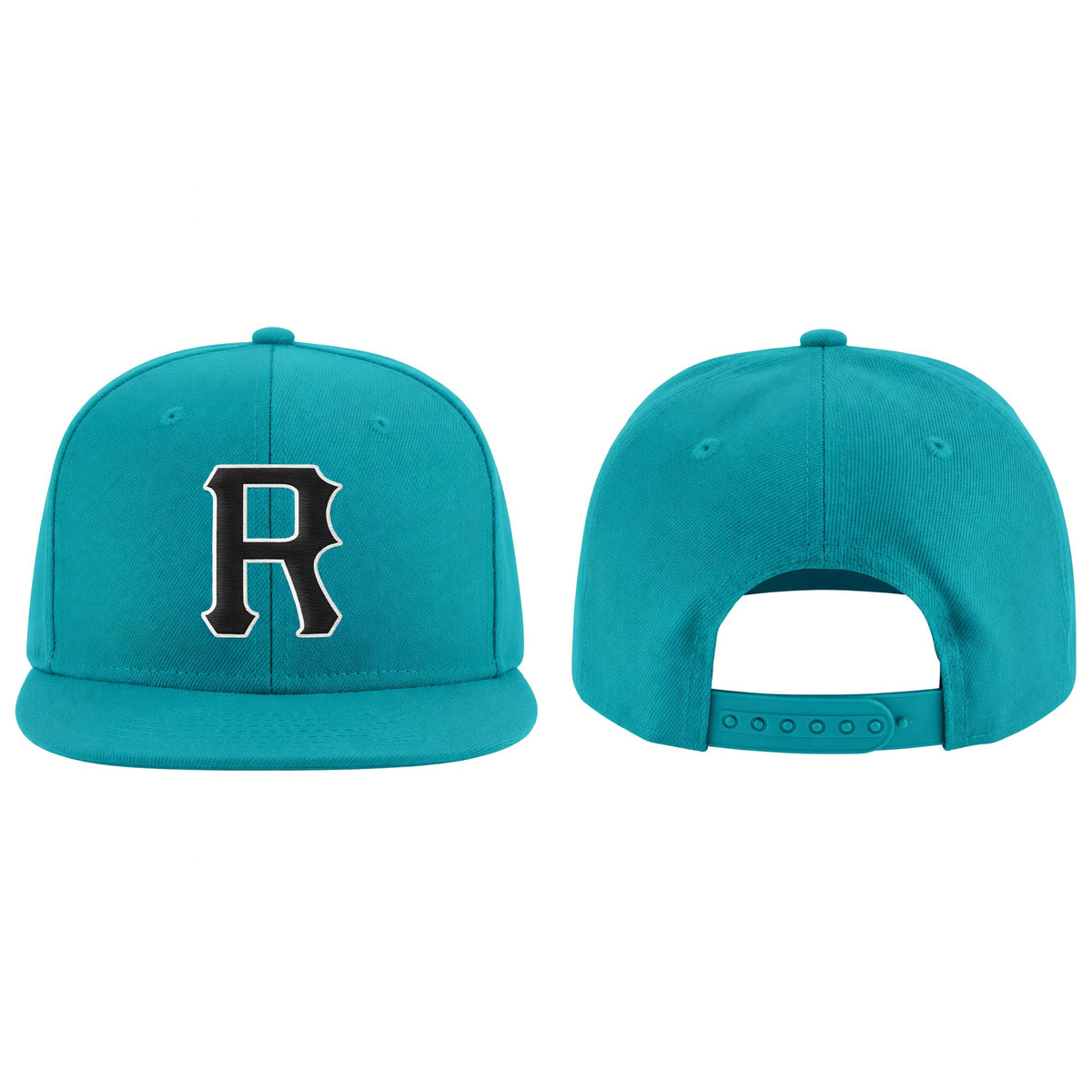 Custom Aqua Black-White Stitched Adjustable Snapback Hat