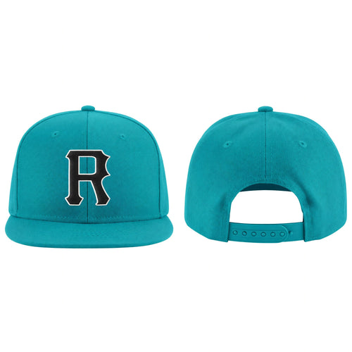 Custom Aqua Black-White Stitched Adjustable Snapback Hat