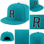 Custom Aqua Black-White Stitched Adjustable Snapback Hat detail