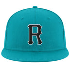 Custom Aqua Black-White Stitched Adjustable Snapback Hat photo 2