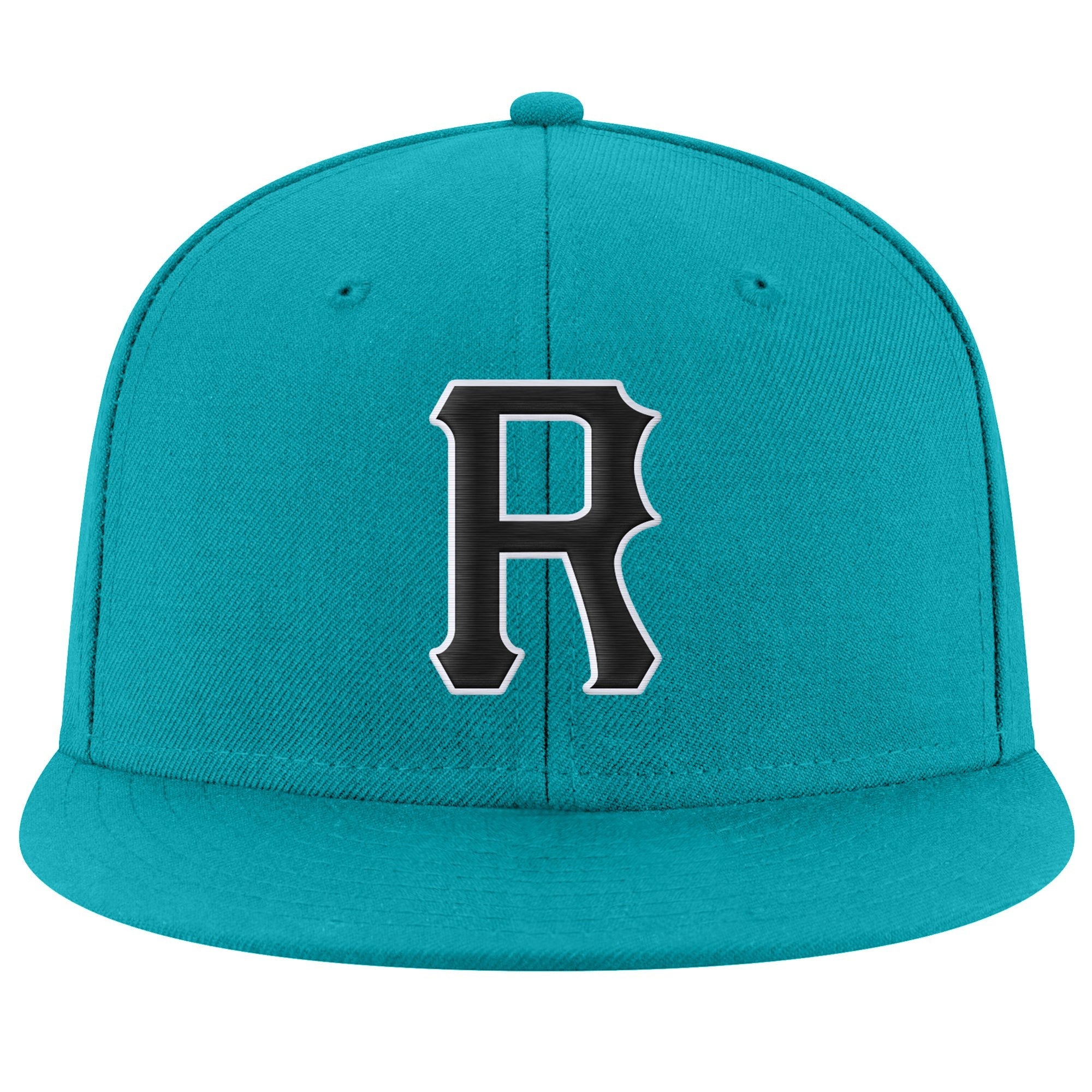 Custom Aqua Black-White Stitched Adjustable Snapback Hat photo 2