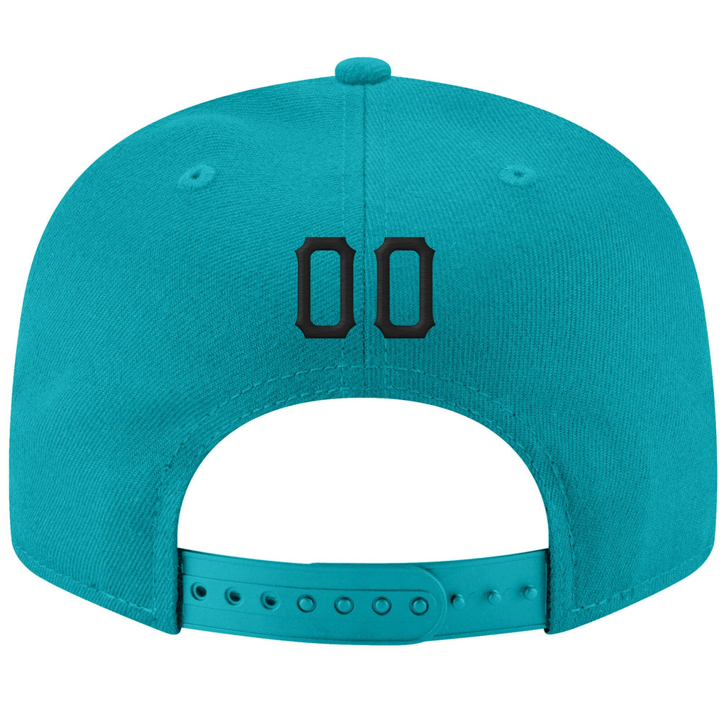 Custom Aqua Black-White Stitched Adjustable Snapback Hat photo 3