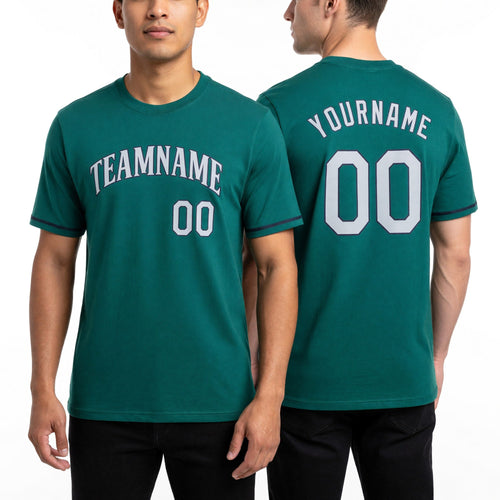 Custom Aqua Gray-Navy Performance T-Shirt worn front and back