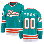 Custom Aqua White-Orange Hockey Jersey