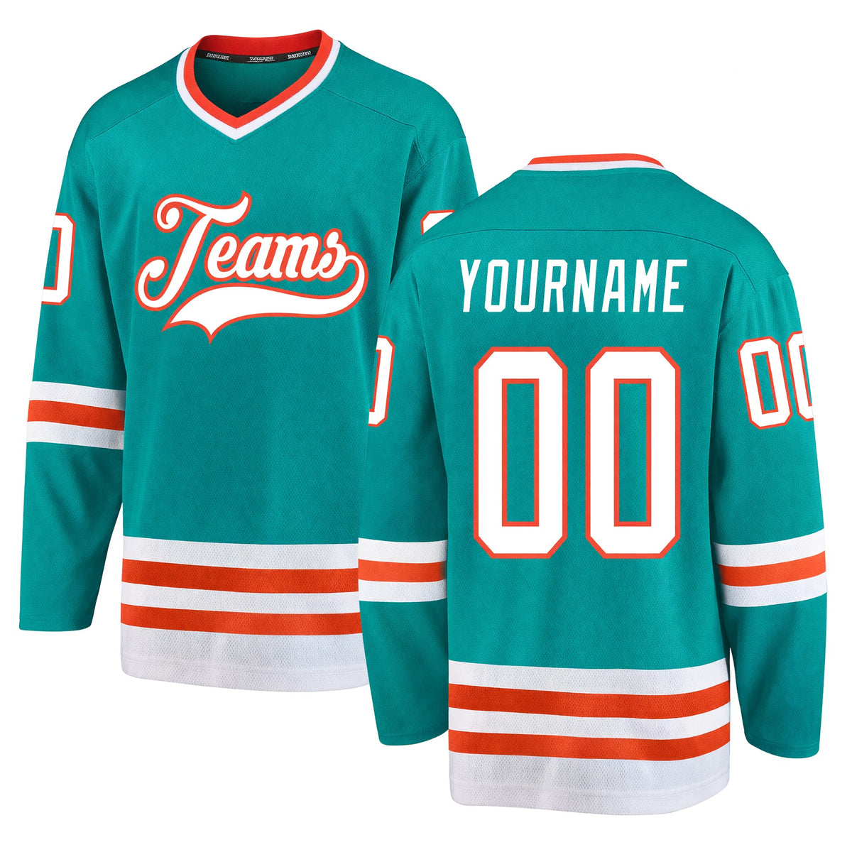 Custom Aqua White-Orange Hockey Jersey