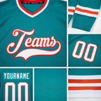 Custom Aqua White-Orange Hockey Jersey detail