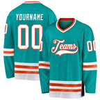 Custom Aqua White-Orange Hockey Jersey photo 1