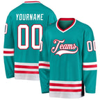 Custom Aqua White-Red Hockey Jersey photo 1