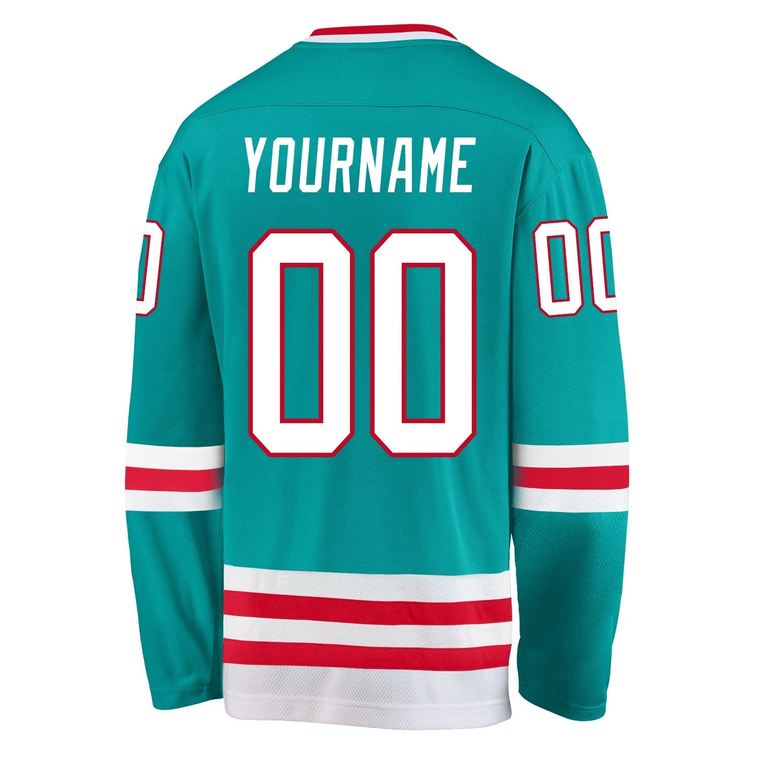 Custom Aqua White-Red Hockey Jersey photo 3