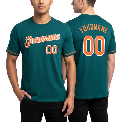 Custom Aqua Orange-White Performance T-Shirt worn front and back