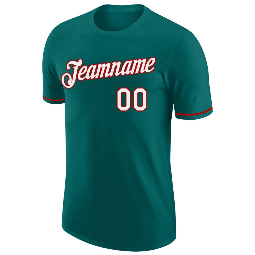 Custom Aqua White-Red Performance T-Shirt photo 4