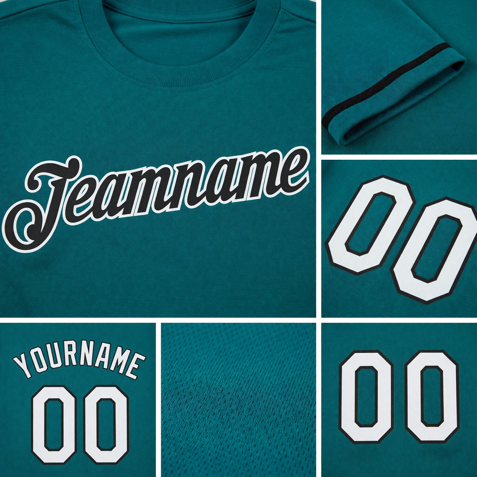 Custom Aqua White-Black Performance T-Shirt detail