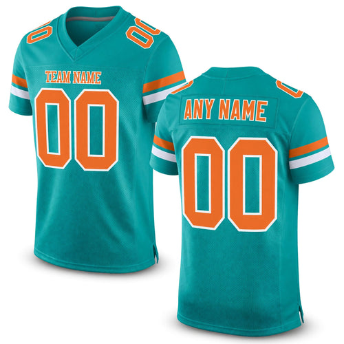 Custom Aqua Texas Orange-White Mesh Authentic Football Jersey
